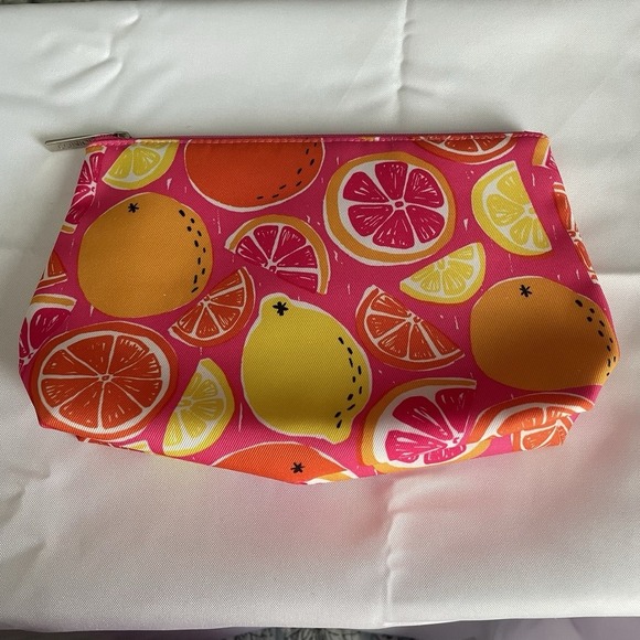 Clinique Pink Fruit Slices Make Up Case Summer Canvas Zip Pouch Bag Fruit - Picture 3 of 8